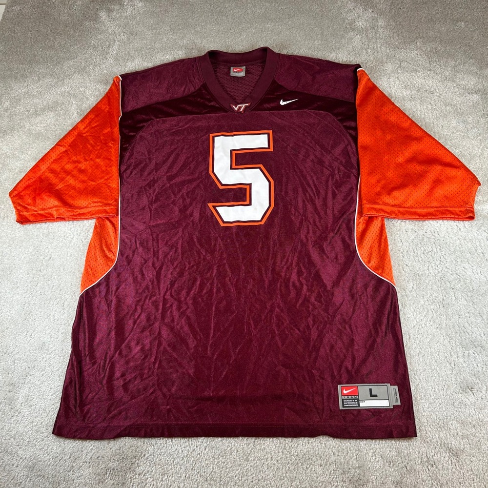 VTG Nike Football Jersey Mens L Maroon Virginia Tech Hokies #5 Mesh Athletic VT